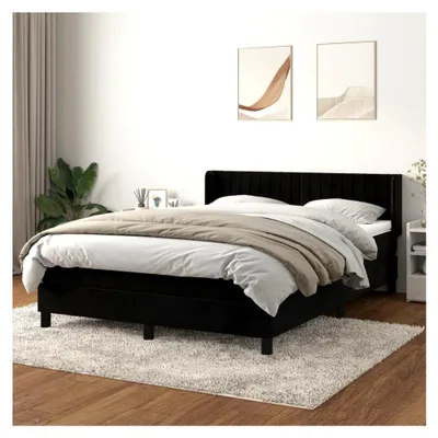 Produktbild von Lattenrost mit Matratze, Schwarz, 140 x 200 cm, Velours, Plattform, mit Lattenhalter, einfache Montage, für Schlafzimmer, Erwachsene