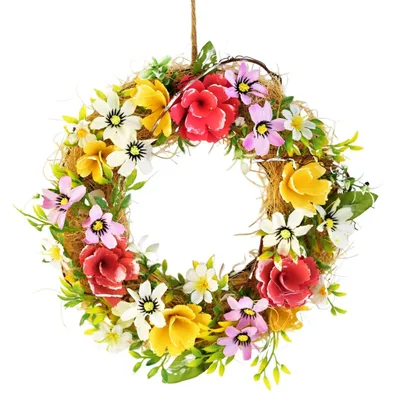 Immagine prodotto di Ghirlanda con roselline in legno dai fiori viola chiaro, Ø 26 cm