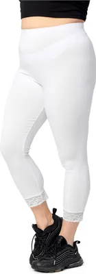 Produktbild von Merry Style 3/4 Capri Plus Size Leggings Große Größen Damen Caprihose Blickdichte Leggings mit Spitze aus Viskose MS10-452 (Weiß, 7XL)