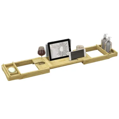 Produktbild von Badewannenablage – Badewannenbrett – Badewannenbrücke – Ausziehbare Badewannenablage – Badewannenaufbewahrungstablett – 75–109 x 23 x 4,5 cm – Gelb
