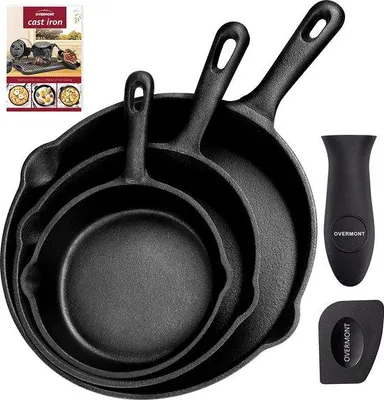 Produktbild von Overmont Grillpfanne Gusseisen 3 Stück Steingriff Guss Kochgeschirr campingfreundlich