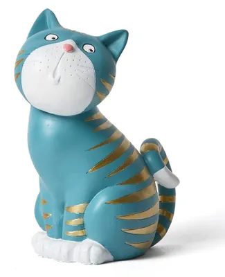 Katzenskulptur aus Polyresin, blau, 17 cm – Deko-Figur
