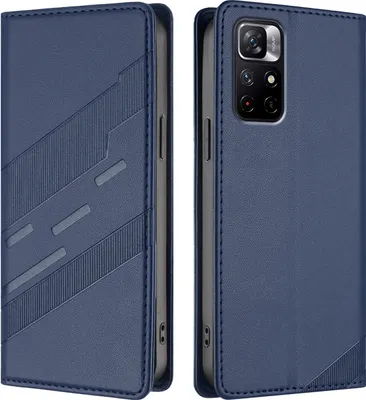 Produktbild von Hülle für Xiaomi Poco M4 Pro 5G, Kunstleder Brieftaschen Handyhülle mit Kartenfach und Standfunktion Blau