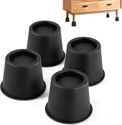 Produktbild von Möbelerhöhung 10 cm, 4 Stück, Runde Erhöhung aus robustem Kunststoff, Für Sofa, Schreibtisch, Bett und Stuhl, Zusätzlicher Stauraum und Bodenschutz, Schwarz