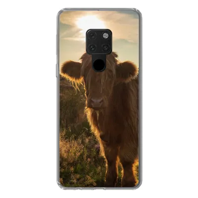Produktbild von MuchoWow® Handyhülle Schutzhülle Hülle für Huawei P40 Lite Schottischer Highlander - Sonnenuntergang - Gras Silikon Softcase Handy Hülle - Handy