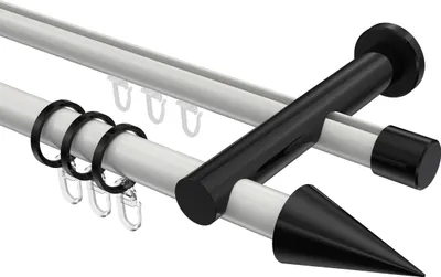 Produktbild von Interdeco Rundrohr-Innenlaufstange / Gardinenstange (Kombination) Weiß / Schwarz, Typ Platon Savio (Kegel), 20 mm Ø 2-läufig, 260 cm