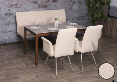 Produktbild von Esszimmer-Set MCW-G55, 2er-Set Stuhl mit Armlehne+Sitzbank 160cm, Edelstahl gebürstet Stoff/Textil Chenille  creme