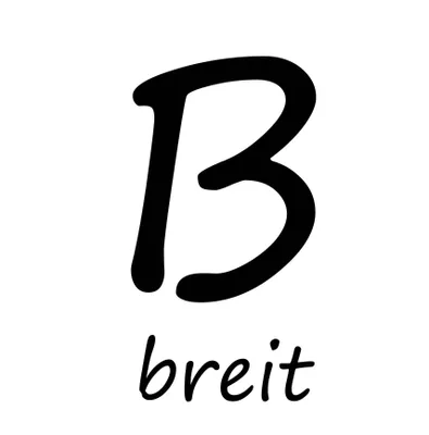A large black letter 'B' is displayed above the word 'breit' in a handwritten font.