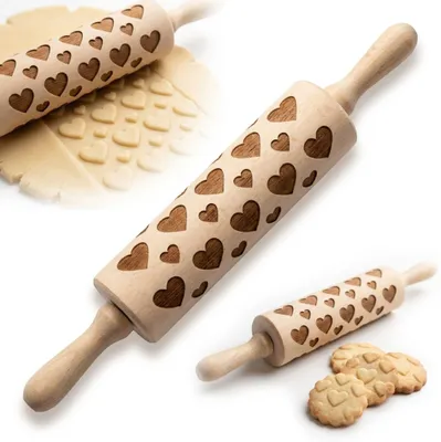 Immagine prodotto di MATTARELLO da cucina in legno con INCISO UN CUORE, 38 cm, per biscotti