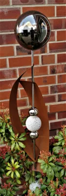 Produktbild von Skulptur Deimos schwarz poliert 145 cm Edelstahl & Cortenstahl Beetstecker Gartenstecker Rosenkugel