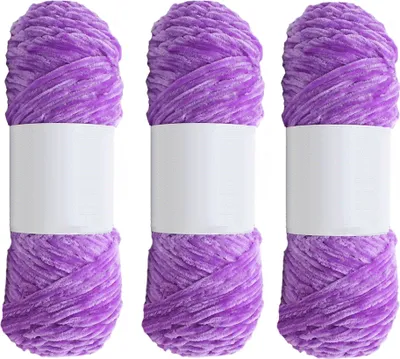Image de 3 pcs. 100% fil polyester pour tricoter des travaux de crochet, 100 g par écheveau, violet
