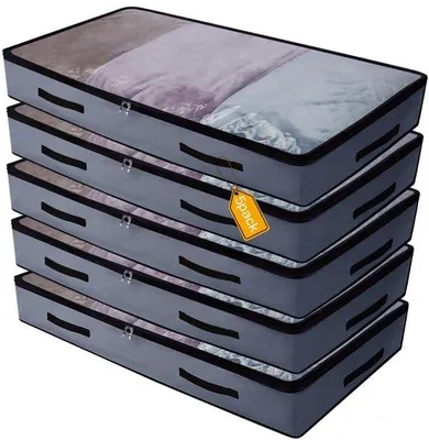 Productafbeelding van Ibenzoa® opbergtas voor onder het bed, gemaakt van lichtgewicht Oxford-polyester, 97 x 50 x 14 cm, met een zichtvenster aan drie zijden, set van 2 stuks, geschikt voor beddengoed, dekens en kleding