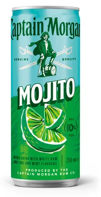 Produktbild von Captain Morgan White Rum Mojito, Mixgetränk mit 10 % vol, 12 Dosen x 250 ml (EINWEG Verpackung)