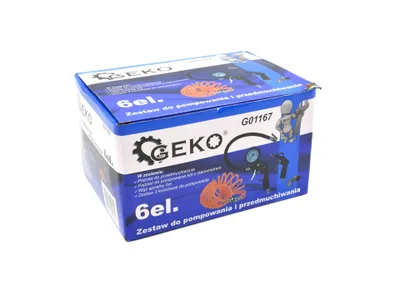 Immagine prodotto di Set-kit 6 accessori per compressore , inclusi gonfiagomme con manometro, pistola di soffiaggio e a spruzzo per vernice, tubo a spirale, Geko