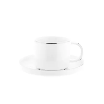 Produktbild von Mulex 12 Teilger Mokkatassen-Set mit Untertasse aus Porzellan Mokkaservice 100 ml Weiß/Silber