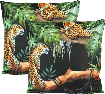 Produktbild von JACK 2er Set 45x45cm Motiv Outdoor Kissenhülle Kissenbezug Hülle Wasserfest Kissen Garten Stuhl Lotus Effekt, Farbe:Leoparden