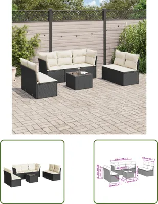 Produktbild von The Living Store 8-tlg. Garten-Sofagarnitur mit Kissen Schwarz Poly Rattan