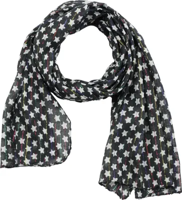 Produktbild von Baumwolltuch - Sterne 1,5 cm schwarz - weiß Lurex mehrfarbig 1 - rechteckiger Schal