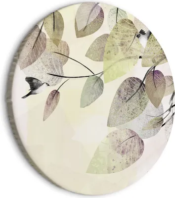 Produktbild von Runde Bilder 80x80 cm Vogel am Ast Leinwandbild 1 tlg Kunstdruck modern Wandbilder XXL Wanddekoration Design Wand Bild Baum Ast Natur Blätter Abstrakt b-A-10240-bc-a