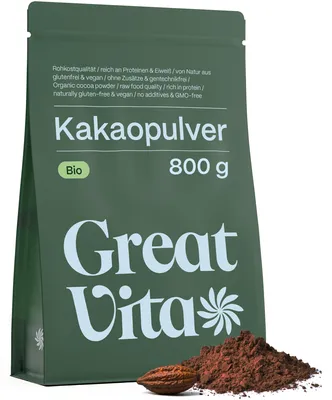 Produktbild von GreatVita Kakaopulver 800g - Bioqualität | rohes Pulver ideal für Getränke und als Backzutat