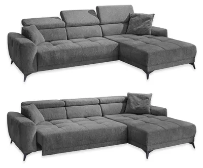 Produktbild von Ecksofa Auszug elektrisch USB-C Kopflehne verstellbar Couch Chenille Dunkelgrau / 15421