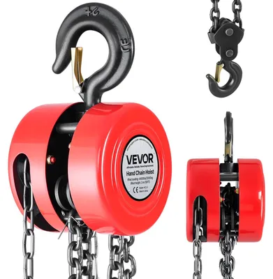 Image de Palan à chaîne VEVOR avec capacité de charge de 2 T, palan manuel à chaîne, hauteur de levage de 3 m, palan avec chaîne G70, palan à bouteilles de grande capacité, palans manuels, palan à chaîne pour garages, entrepôts, machines automobiles, rouge
