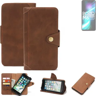 Produktbild von K-S-Trade Handyhülle kompatibel mit POCO M6 5G Schutz Hülle Walletcase Bookstyle Tasche Case Handytasche Wallet Flipcase Cover PolyurethanBraun (1x)