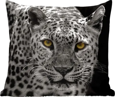 Produktbild von MuchoWow® Zierkissen Sofakissen Wohnzimmer Dekokissen 45x45 cm Leopard - Schwarz - Weiß - Schlafpolster - Polster für das Sofa