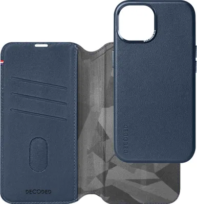 Immagine prodotto di DECODED Custodia protettiva rimovibile 2 in 1 per Apple iPhone 15 - Pelle europea di alta qualità - Custodia portacarte - Custodia in pelle - Compatibile con MagSafe - Vero blu navy