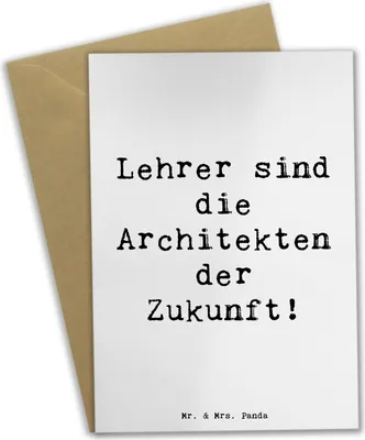 Produktbild von Mr. & Mrs. Panda Grußkarte Spruch Lehrer Zukunftsarchitekten - Weiß - Geschenk, neujahrskarte, Motivation, Danke sagen, Schuljahresende, Grußkarten, Aufmerksamkeit
