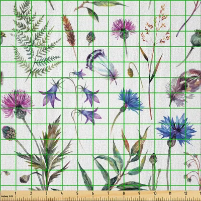 Produktbild von ABAKUHAUS Distel Microfaser Stoff als Meterware , Sommer Wildblumen Als Kornblume Weide Zweige Und Glocke In Aquarell StİL Druck, 10 M (230 x 1000 cm), Mehrfarbig