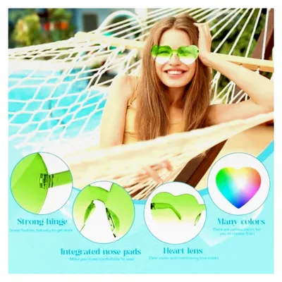 Produktbild von 10 Paar Herz Sonnenbrillen Randlose Herzförmige Sonnenbrillen für Damen Transparente Bonbonfarbene Herzbrillen für Valentinstag Partygeschenke