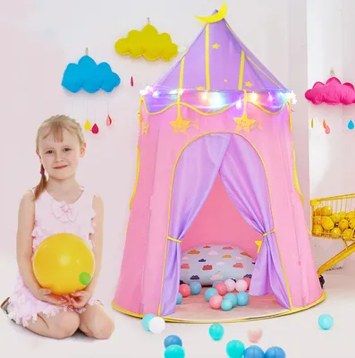 Image de Tente de jeu pour enfants indienne,Tente de jeu princesse rêve château maison pour filles, dans la chambre d'enfant, intérieur/intérieur/extérieur/extérieur,（Pink + lila）