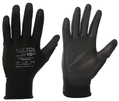 Produktbild von Arbeitshandschuhe aus Polyester, halbgetaucht in Polyurethan GLOVE PE-PU 10, schwarz, Größe 10