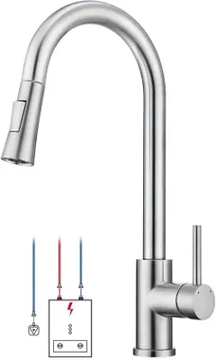 Produktbild von 360-Grad-Küchenarmatur mit drehbarem Wasserhahndüse, 3-Takt-Sprinkleranschluss für Heizung, Hochbock-Küchenarmatur mit 2-Wasserstandsanzeige