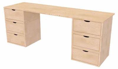 Produktbild von Schreibtisch aus massivholz 6 Schubladen Würfel - Roh (ohne Lack)