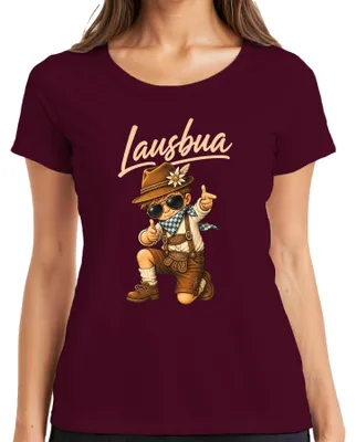 Zdjęcie produktu dla Lausbua, chłopięca koszulka z motywem bawarskim, skórzane spodnie, Dirndl, Alpy, damska koszulka, kolor burgundowy, rozmiar M