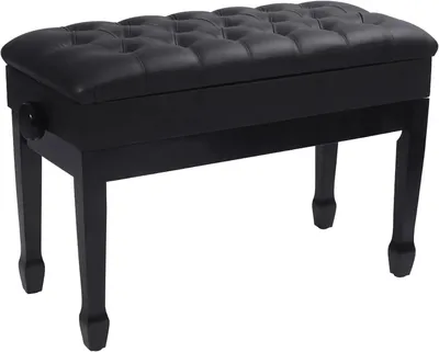 Image de Banc de piano réglable pour deux personnes - Double banc de piano - Avec espace de rangement - Revêtement en cuir véritable - Structure en bois massif - Dimensions : 73 x 36 cm, hauteur réglable de 49 à 59 cm, couleur noire