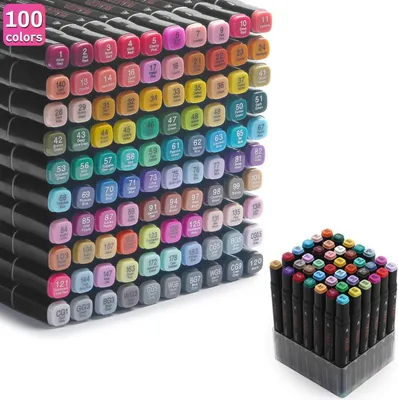 Produktbild von Professionelle Kunststiften Set mit 100 Farben - Doppelte Spitzen, Fineliner und Markierstift mit Etui