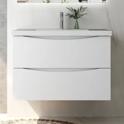 Produktbild von Badmöbel Set 80 cm Smiley Weiß Waschbecken mit Unterschrank Hängeschrank Softclose