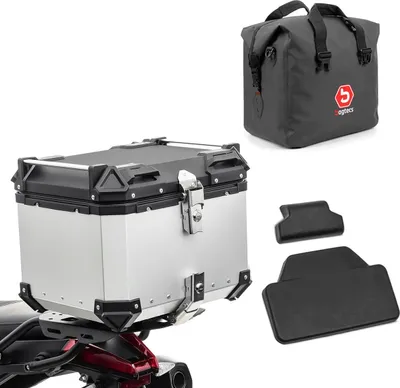 Obrázok produktu pre Súprava hliníkový vrchný kufor na motorku 45L + vnútorné suché vrecko + zadné polstrovanie