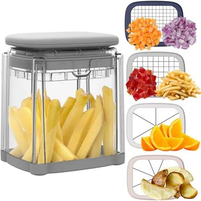 Obrázok produktu pre Kuchynský krájač: Kuchynský krájač so 4 nožmi, krájač na ovocie, krájač na zemiaky, krájač na hranolky, krájač na cibuľu, krájač na vajcia. Bezpečný pri používaní, ľahko sa čistí a skladuje.