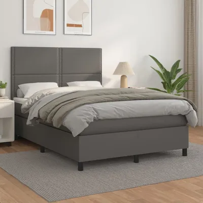 Productafbeelding van Maison Exclusive - Boxspringbed met matras, grijs, 140 x 190 cm, kunstleer