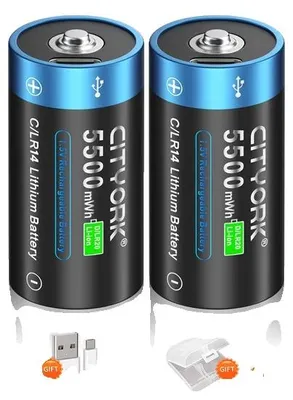 Immagine prodotto di Batteria ricaricabile al litio, uscita da 1,5 V, porta di ricarica USB Type-C, 2 batterie tipo C