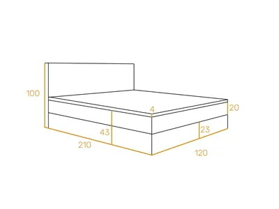A diagram of a bed with dimensions indicated by numbers.