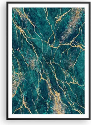 Produktbild von Gerahmtes Poster - Schwarzer Rahmen - Abstraktion Gold Türkis - 70x100 cm - Wand Bild - Wanddeko - Wandbilder - Kunstposter - Wandposter - Bilderrahmen - Bilder - Kunstdruck - P2BPA70x100-4564