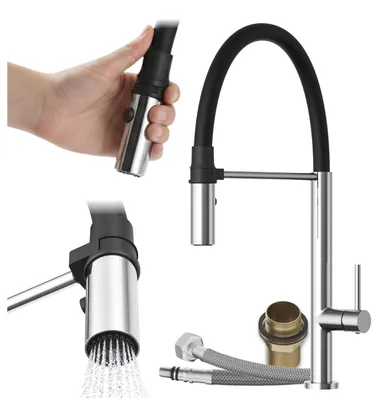 Produktbild von Granitan - Küchenarmatur - Wasserhahn Küche Höhe 47 cm - Mischbatterie Schwarz - 3-Wege - SCALA, KI-generiertes Bild