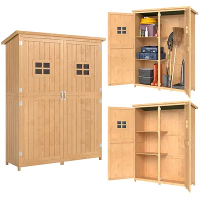 Produktbild von Outsunny Gartenschrank Holz Geräteschuppen Gerätehaus Pultdach H164cm Natur