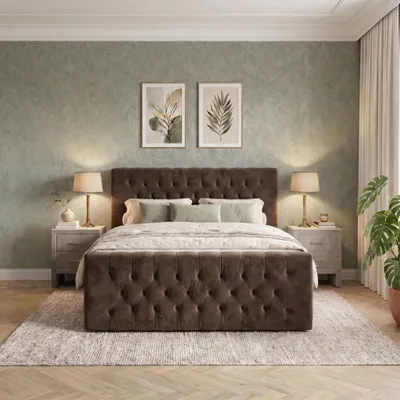 Produktbild von ELVORA DESIGNE Boxspringbett 160x200 cm ROYALCHESTER mit Bonellmatratze H3 & Topper, 2 Bettkästen, Dunkelbraun, KI-generiertes Bild
