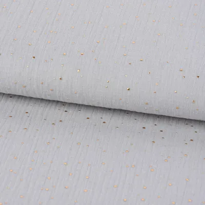 Produktbild von Musselinstoff Meterware Baumwolle Punkte hellgrau gold 1,4m